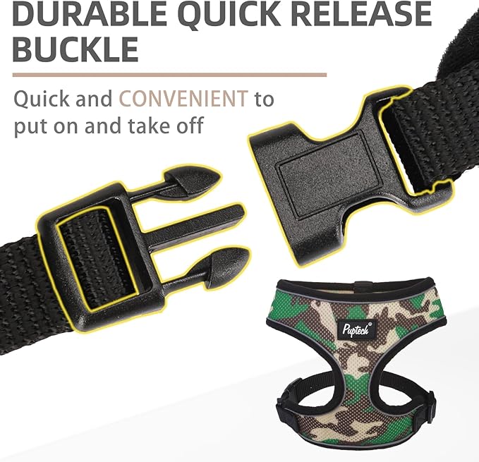 PUPTECK Soft Mesh Dog Harness and Leash Set Pet Puppy Cat Comfort Padded Vest No Pull Harnesses, Camouflage, S PUPTECK