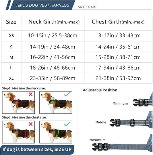 Timos Dog Harness for Medium Dog, No Pull Service Vest with Reflective Strips and Control Handle,No Choke Dog Harness with 2 Metal Rings for Easy Walking,Outdoor Training,Flower Blue, M Timos