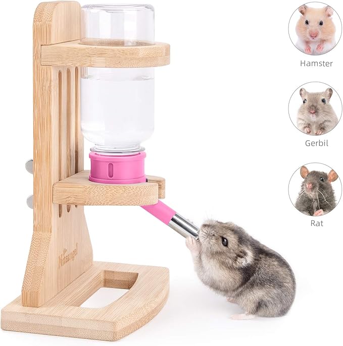 Niteangel Water Bottle with Stand for Syrian Dwarf Hamsters Gerbils Mice Rats Degus Small pet Rodents(Pink) Niteangel
