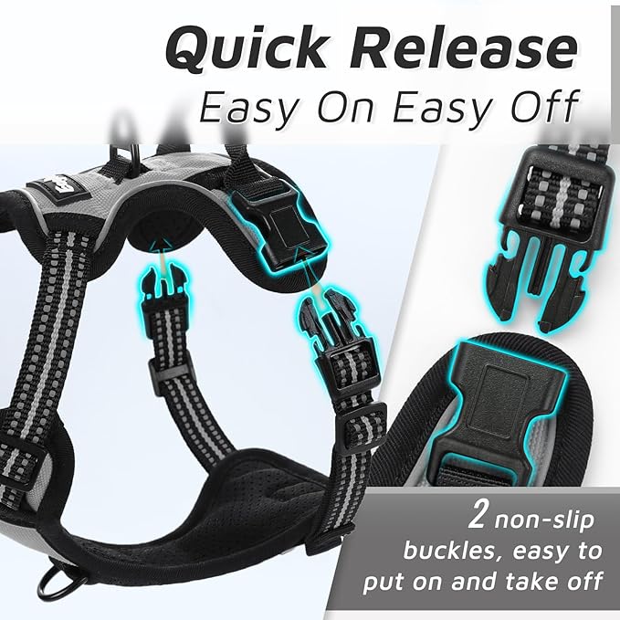 Eagloo Small Dog Harness No Pull, Service Vest with Reflective Strips and Control Handle, Adjustable and Comfortable for Easy Walking, No Choke Pet Harness with 2 Metal Rings, Grey, XS GoExplorewithEagloo