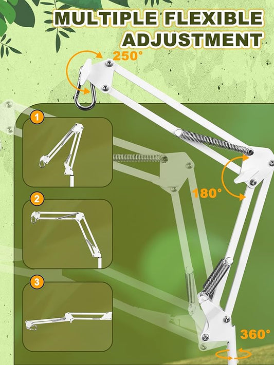 Reptile Lamp Stand, Heat Lamp Stand (15.7 to 74.3 inch) with Adjustable 360° Swing Arm for Terrarium, Reptile Heat Lamp Stand for Bearded Dragons, Turtles, and Chameleons (White) BESTSHOP