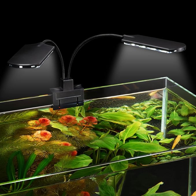 WEAVERBIRD Double Head Aquarium Fish Tank Light 15W 32 LED Aquarium Planted Clip Lamp 1600LM White LED Lighting for 8-15 Inch Fish Tank WEAVERBIRD