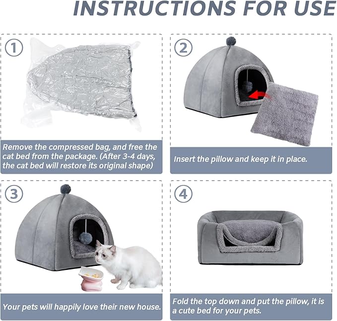 Cat Bed Cave for Indoor, Suitable for Cat Dome Bed, Hideaway Bed for Indoor Cats with Removable Mattress for Kittens.Cat Tent House for Dual Use (XL:17"x17") - PAWPICO