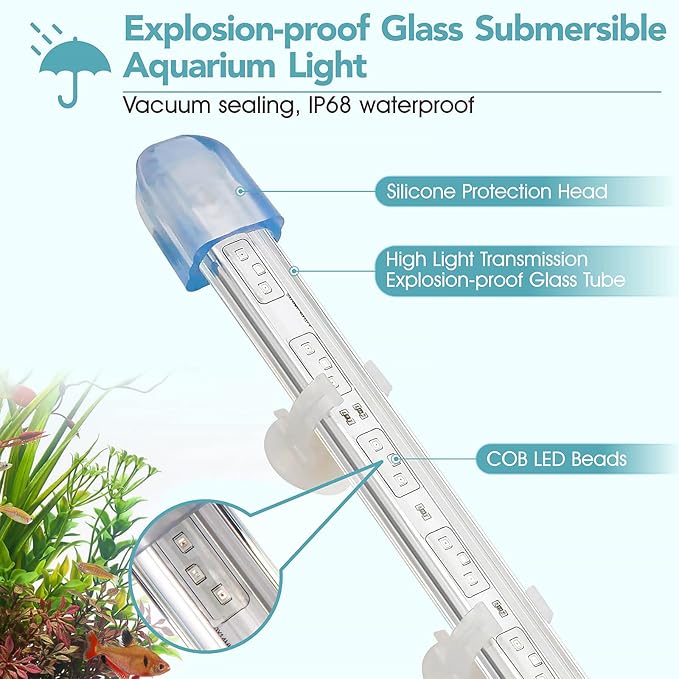 hygger 24.4" Ultra Bright Glass Submersible Aquarium Light, 14W COB LED Explosion-Proof Under Water Fish Tank Light, RGB LED Light for 25"-40" Freshwater Tanks hygger