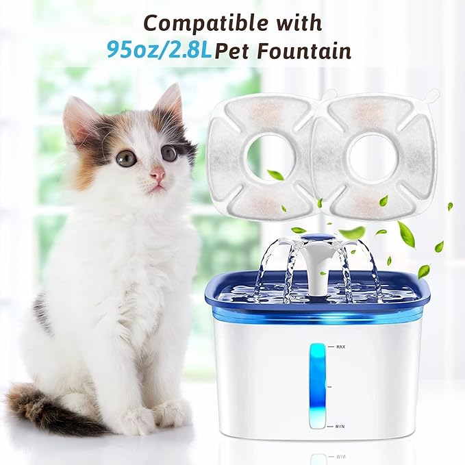 28 Pcs Cat Water Fountain Replacement Filters-14 Pack Water Fountain Filters 14 Pack Pre-Filter Sponges, Pet fountain replacement filters Fit for 95oz/2.8L Cat Pet Fountain - PAWPICO
