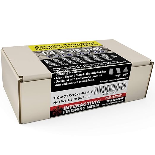 680 g or 1.5 lbs Ceramic Triangular 1/4 x 3/8 for Deburring and Edge-Rounding Tumbling Media for Steel, Stainless Steel, and Hard Metals - Liquid Finishing Compound and Clean, Dry and Store Bag Includ InteractiviaFinishingMedia