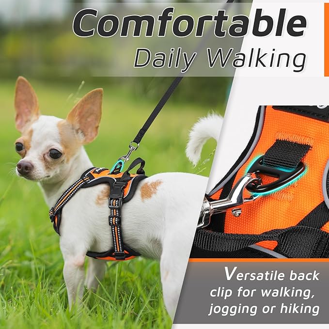 Eagloo Small Dog Harness No Pull, Service Vest with Reflective Strips and Control Handle, Adjustable and Comfortable for Easy Walking, No Choke Pet Harness with 2 Metal Rings, Orange, XS GoExplorewithEagloo