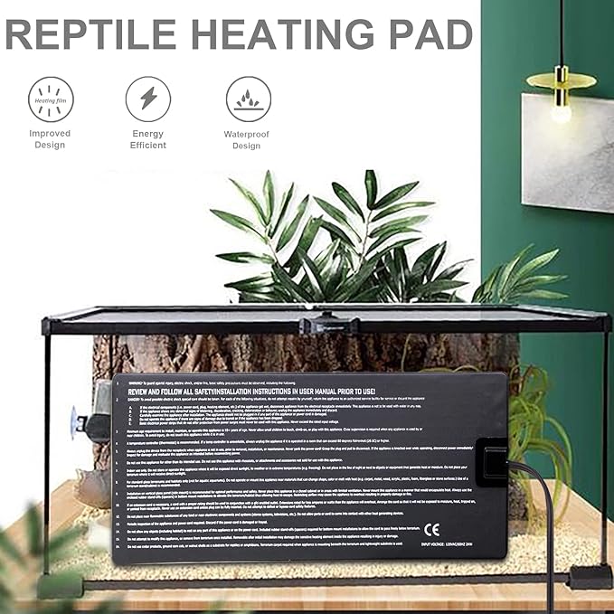 Aiicioo Reptile Heating Pad - Hermit Crab Heater Heat Mat for Reptiles Snake Lizard 24 Watt AIICIOO