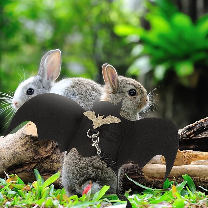 SUPVOX 1 Set of Rabbit Halloween Costumes - Small Animals Halloween Harness Leash Costumes,Pet Bat Wings Apparel for Bunny, Rabbits, Puppies, and Small Cats SUPVOX