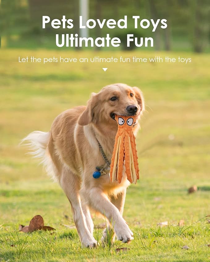 HGB Squeaky Dog Toys, Octopus No Stuffing Crinkle Plush Dog Toys to Keep Them Busy, Interactive Dog Chew Toys for Puppy Teething, Large Dog Toys for Large Medium Small Breeds, Pet Toys, 2 Pack - PAWPICO