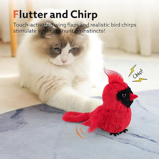Flapping Cardinal Cat Toys, Interactive Cat Exercise Toy with Lifelike Bird Chirp, USB Rechargeable Automatic Cat Kicker Catnip Toys for Bored Indoor Adult Cats Kittens - PAWPICO