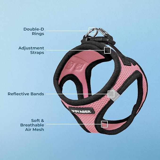 Voyager Step-in Air Dog Harness - All Weather Mesh, Reflective, No Pull Harness for Small, Medium Dogs, Cats - Secure with Hook & Loop Fastener, Buckle, Double D-Rings - Pink/Black Trim, S BestPetSuppliesLLC