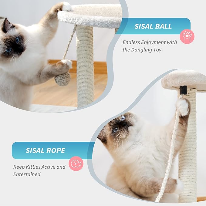 Made4Pets Cat Scratching Post,3 Cat Scratcher Posts with Soft Carpet Covered Perch,4 in 1 Kitten Toy,17" Small Cute Cat Tree Cat Tower with Hanging Ball Cat Toy, Scratching Posts for Indoor Cats - PAWPICO