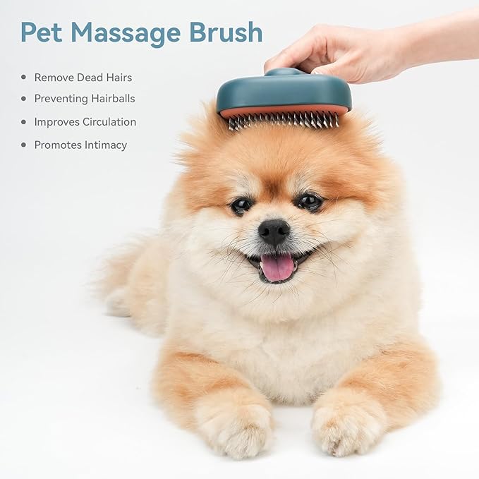 aumuca Cat Brush Dog Brush for Shedding Grooming, Cat Brushes for Indoor Cats, Slicker Cat Fur Brush Dog Comb with Release Button, Dog Grooming Brush Pet Brush for Semi-Short to Semi-Long Hair, Green - PAWPICO