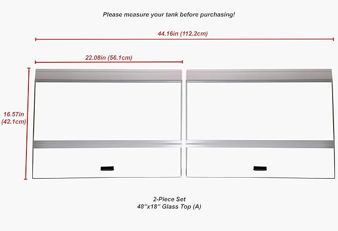 H2Pro Glass Canopy 2 Piece Set for Aqueon & All Glass only 75/90/110 Gallon 48x18 Aquarium Fish Tank (Each Piece Measure 22.08 x 16.57 x 0.16in) H2PRO