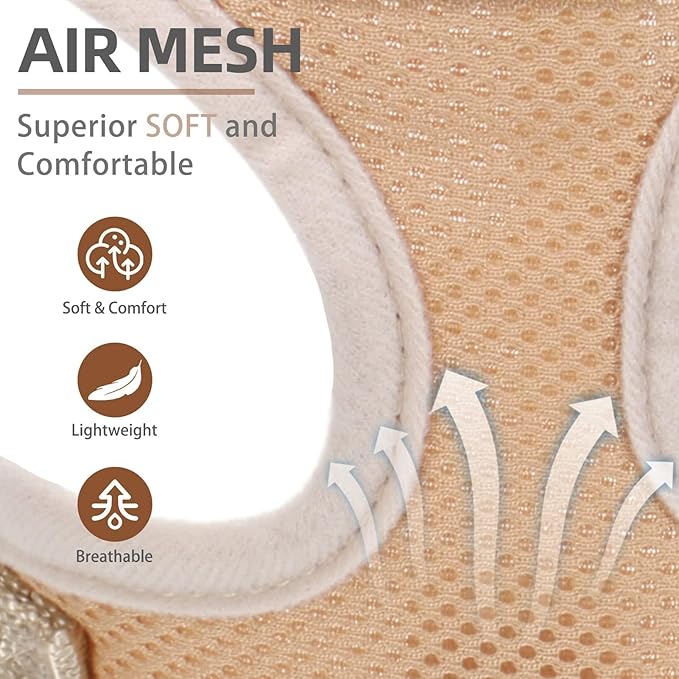 PUPTECK Soft Mesh Dog Harness and Leash Set Pet Puppy Cat Comfort Padded Vest No Pull Harnesses, Solid Beige, L PUPTECK