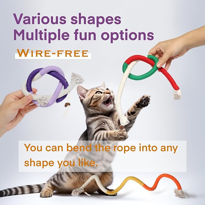 Cat Toys for Indoor Cats, Kitten Toys for Indoor Kittens, Catnip Rope Chew Toys for Teeth Cleaning, Interactive Cat String Toy, Kitty Kicker Toy, 3 Pack (Plus 3 Pouches of Catnip) - PAWPICO