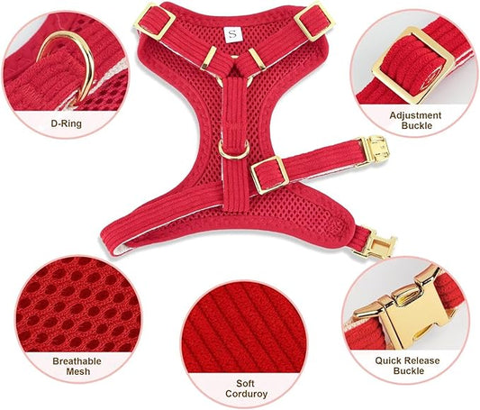 Didog Cute Small Dog Harness Collar & Leash Set, Adjustable Dog Collars and Leashes with Bowtie, Breathable Soft Mesh Padded Dog Vest for Puppies Small Dogs Walking, Red, M Didog