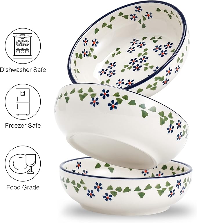 Ceramic Cat Bowls, Howise 5.3 in Cat Food Bowl, Cat Dishes for Food and Water, 3 Pack Shallow Pet Bowls for Indoor Cats, Floral Blue - PAWPICO