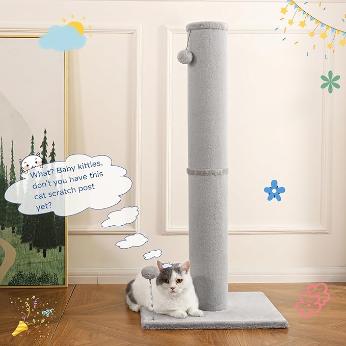 Cat Craft Cat Scratching Post Carpet Scratching Post 40" for Indoor Cats, Tall Cat Scratch Post, Carpet Cat Scratcher with Replaceable Toys, Sturdy Base, Large, Light Gray - PAWPICO