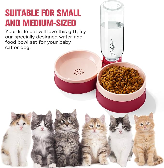 Cat Food Bowl, Cat Bowls Whisker Friendly with Water Dispenser for Cats and Small Dogs - PAWPICO