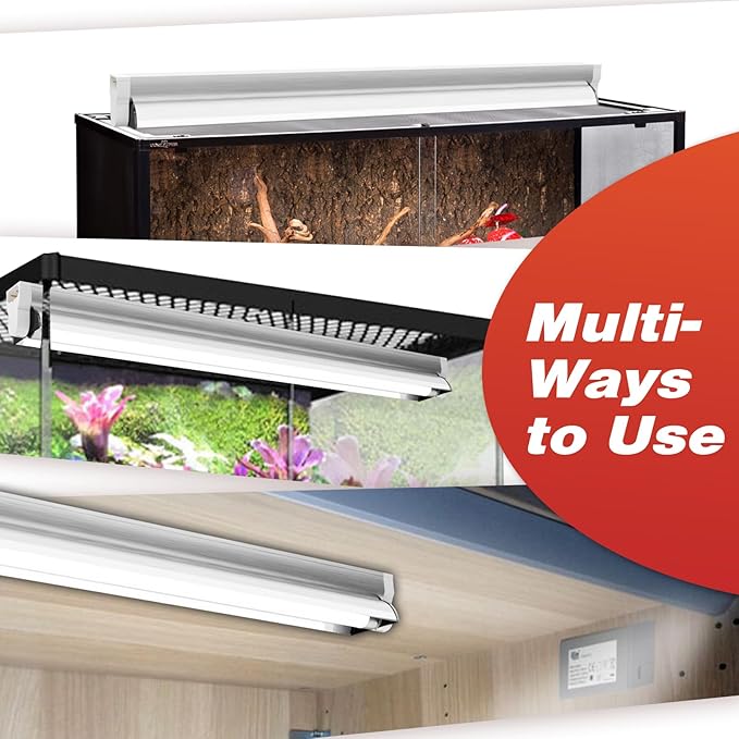 Hypool T5 UVB Reptile Light Fixture Including 2 Pack Bulbs HO 24W Reptile Amphibian Habitat Lighting Combo Kit with 22'' 10.0 UVB UVA Bulb Desert Pet Habitat Lamp (24W-Fixture-Combo) Hypool