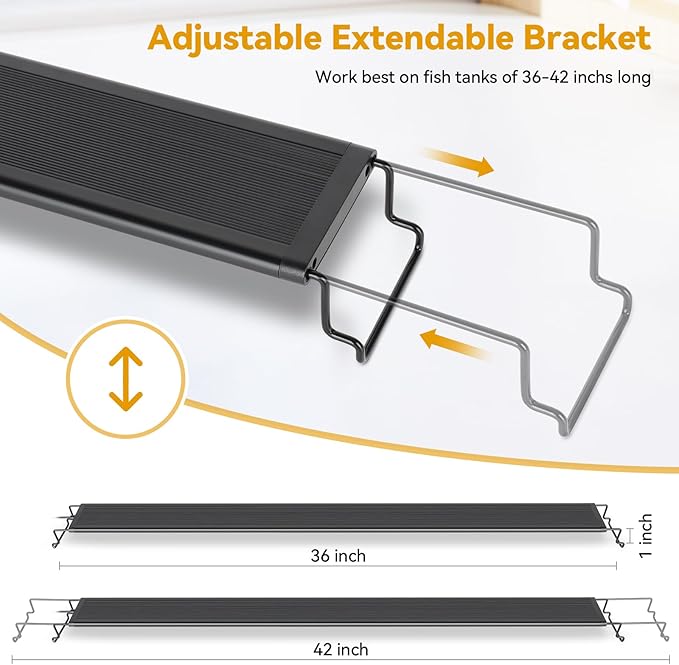 hygger 36W LED Aquarium Light, 36-42 Inch Fish Tank Light with Timer Auto On/Off, Sunrise Sunset Mode, Adjustable Brightness and Colors, Full Spectrum Light with Extendable Brackets for Freshwater hygger