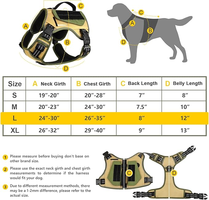 WINGOIN Tactical Dog Harness for Large Dogs, No Pull Harness with Handle 2 Pockets Poop Bag, Reflective Dog Vest, Military Service Heavy Duty Big Dog Harness for Walking Hiking Training, Khaki, L WINGOIN