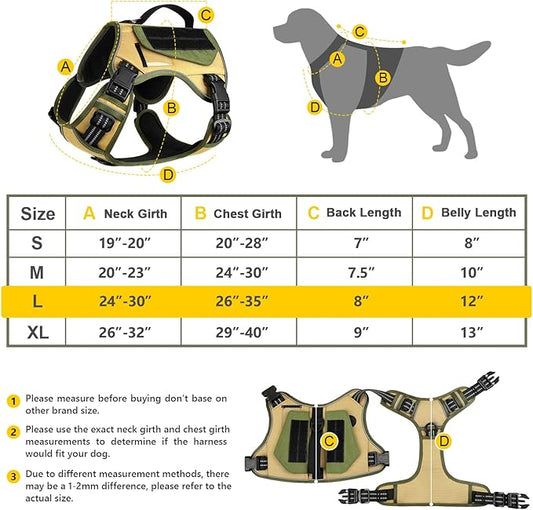 WINGOIN Tactical Dog Harness for Large Dogs, No Pull Harness with Handle 2 Pockets Poop Bag, Reflective Dog Vest, Military Service Heavy Duty Big Dog Harness for Walking Hiking Training, Khaki, L WINGOIN