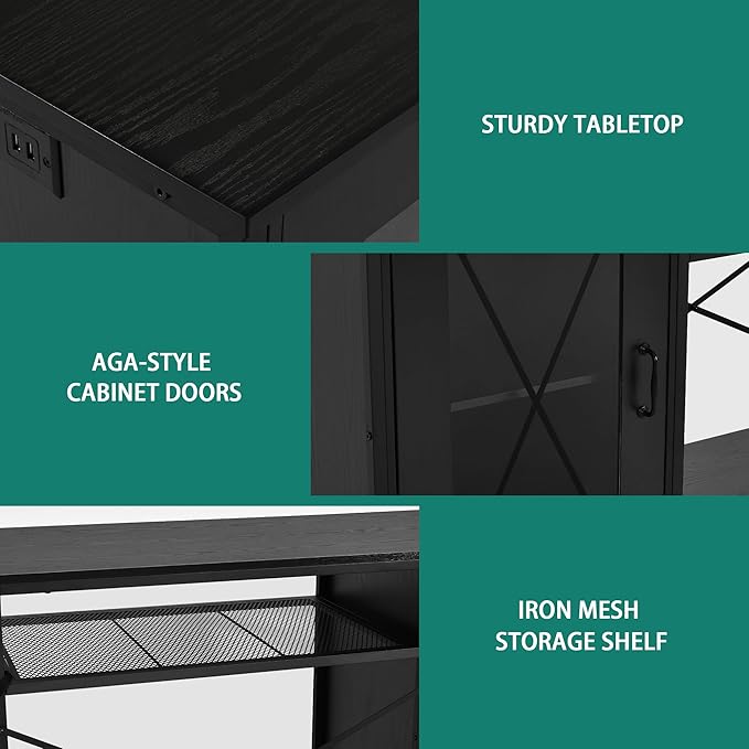 YITAHOME Fish Tank Stand with Power Outlets & LED Light, 55-75 Gallon Metal Aquarium Stand with Cabinet for Fish Tank Accessories Storage for Turtle Tank, Reptile Terrarium, 860LBS Capacity, Black YITAHOME