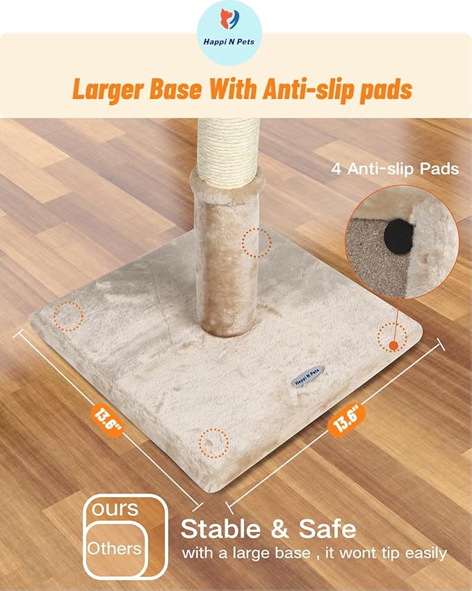 Happi N Pets 22" Cat Scratching Post, Natural Sisal Scratchers Trees for Indoor Cats, Featuring with Rotatable Hanging Balls & Stable Base, Cat Scratch Posts for Kittens-Beige - PAWPICO