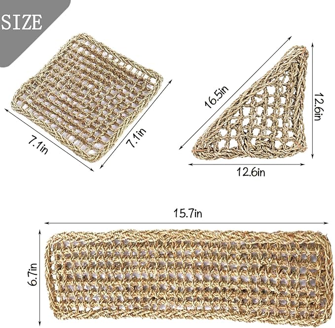 PINVNBY Bearded Dragon Hammock,Reptile Lizard Lounger Natural Seagrass Habitat Decoration Reptiles Tank Accessories Jungle Climber Vines Flexible Leaves Climbing Decor for Gecko Chameleon Snakes PINVNBY