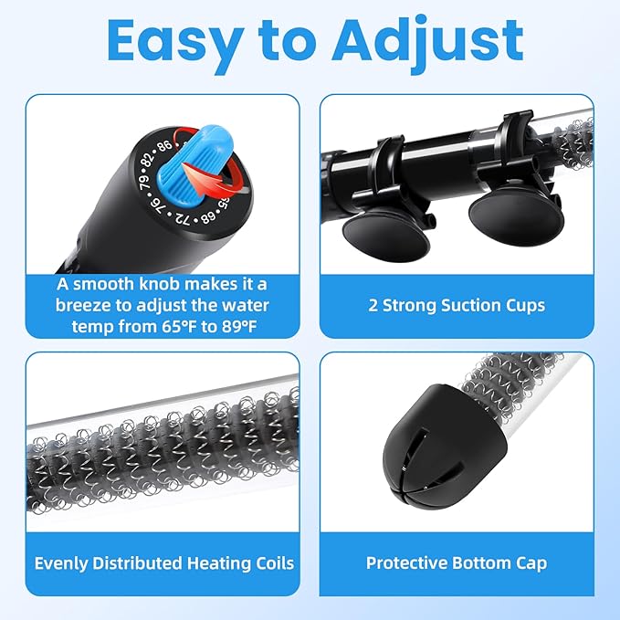 AQUANEAT Aquarium Heater, 25W Fish Tank Heater, Adjustable Submersible Water Thermostat with Thermometer Aquaneat