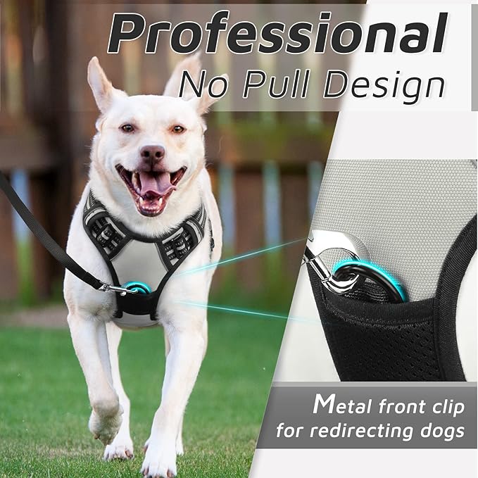 Eagloo Dog Harness Medium Sized Dog, No Pull Service Vest with Reflective Strips and Control Handle, Adjustable and Comfortable for Easy Walking, No Choke Pet Harness with 2 Metal Rings, Grey, M GoExplorewithEagloo