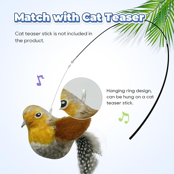 LEWISER Cat Toys Chirping Tit 2 Pcs with Catnip SilverVine, Suitable for Cat Wand Toys, Simulation Bird Design, Interactive Toys for Indoor Kitty Kitten Exercise, Green and Ground - PAWPICO