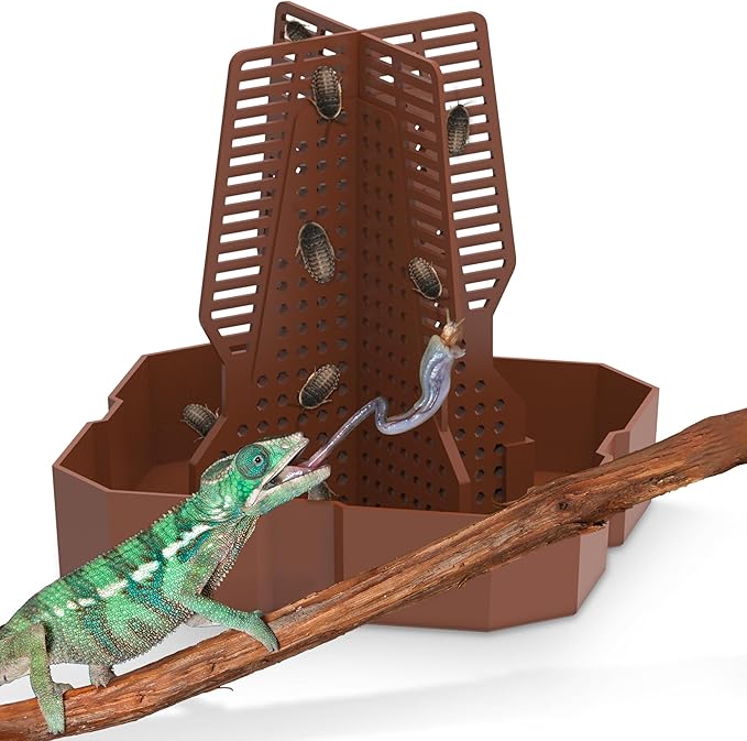 Chameleon Feeding Bowl for Reptile Terrarium, Climbable Design for Reptile to Hunt, Suitable for Feeding Lizards, Bearded Dragons, Geckos, Guardians, Frogs, Reddish Brown, Large Fischuel