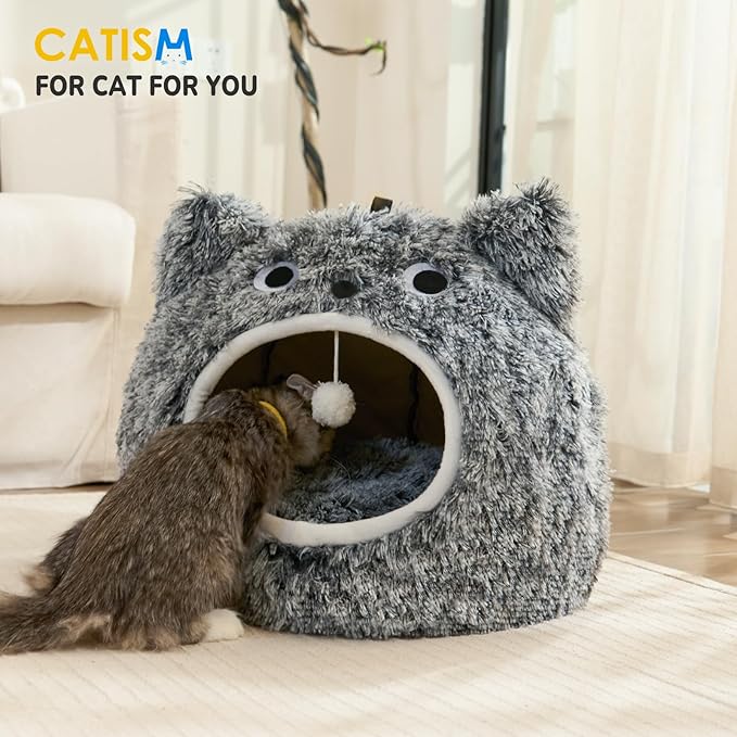 CATISM Cat Bed, Cat Beds for Indoor Cats, Cat Cave, Cat Cave for Indoor Cats, Cat Bed Cave, Large Cat Beds, Cozy Hooded Cat Bed with Soft Cushion, Removable Washable Cat Beds Keep Warm - PAWPICO
