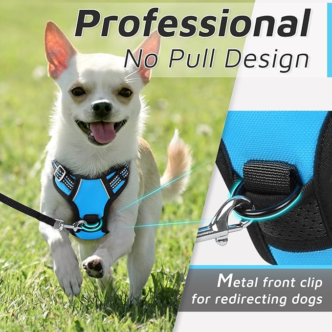 Eagloo Small Dog Harness No Pull, Service Vest with Reflective Strips and Control Handle, Adjustable and Comfortable for Easy Walking, No Choke Pet Harness with 2 Metal Rings, Sky Blue, XS GoExplorewithEagloo