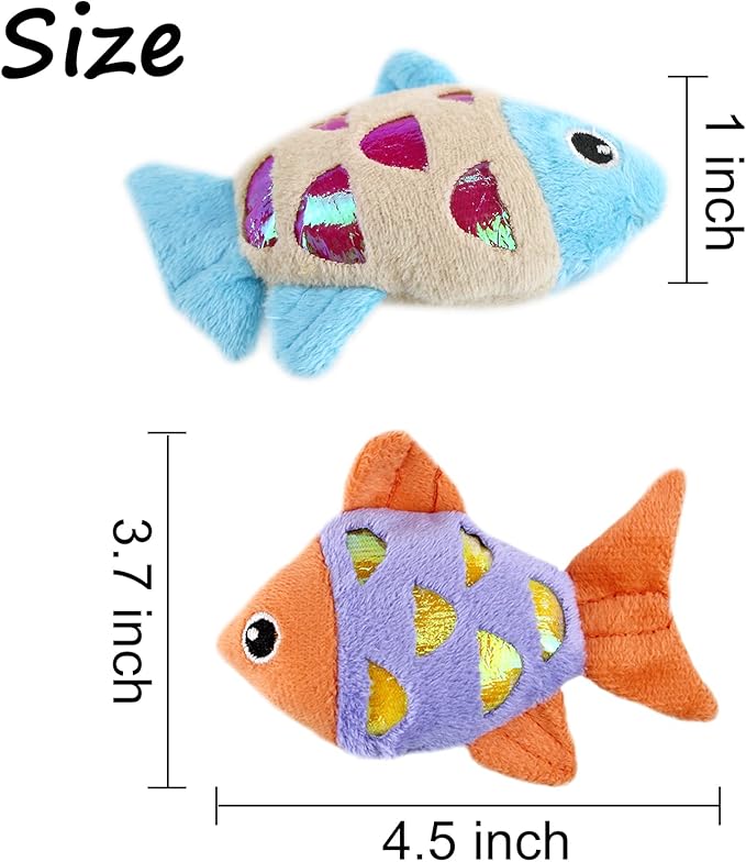 Andiker Cat Catnip Toys, 2pcs Small Cat Fish Toys with Crinkle Shine Ring Paper to Make Sound to Catch Your Cats Eyes and for Your Cats to Chew and Catch Interactive Cat Toys for Indoor Cat (2pc) - PAWPICO