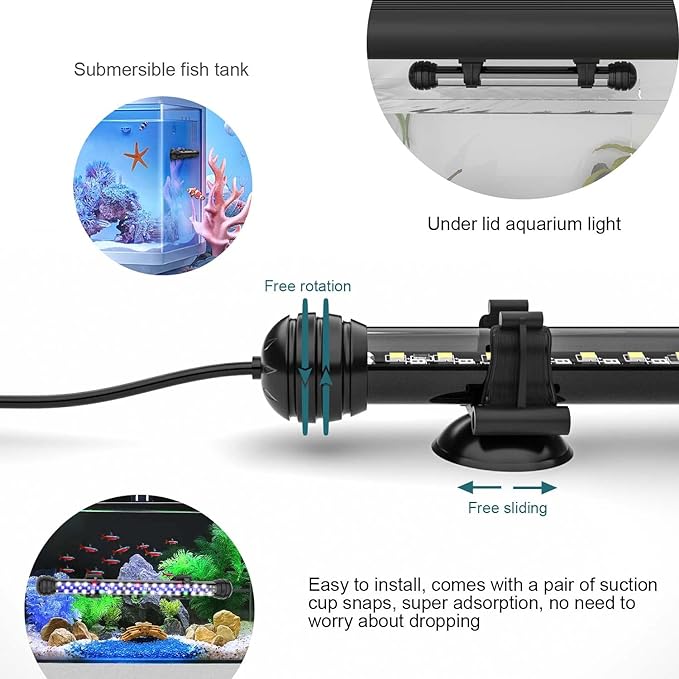 Led Aquarium Light with Timer, Submersible Aquarium Plant Light, Fish Tank Light with Auto On/Off, 3 Lighting Modes, Adjustable Brightness (26.8 in for 28-52inch Planted Tank), 14W SEAOURA