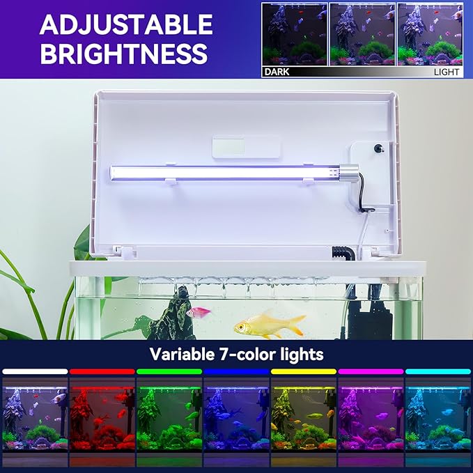 Beginner Betta Fish Tank Aquarium kit Intelligent Timed Shutdown, Seven LED Lights, Adjustable Brightness, High-Transparency Glass, Efficient Filtration Gallon (10 Gallon) Binano