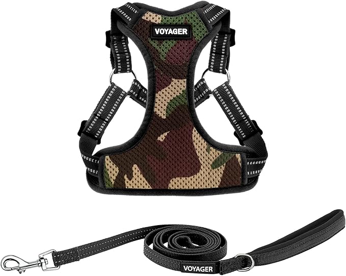 Best Pet Supplies Voyager Adjustable Dog Harness Leash Set with Reflective Stripes for Walking Heavy-Duty Full Body No Pull Vest with Leash D-Ring, Breathable All-Weather - Army/Black Trim, S BestPetSuppliesLLC