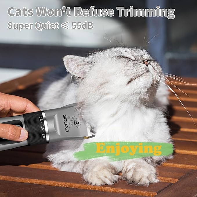 Cat Clippers for Matted Hair, Cat Grooming Kit, Cordless Cat Shaver for Long Hair, Low Noise Paw Trimmer, Cat Hair Trimmer for Grooming,Quiet Pet Hair Clippers Tools for Cats Dogs (Gray) - PAWPICO