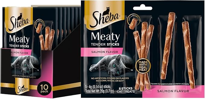 Sheba Meaty Tender Sticks Soft Cat Treats Salmon Flavor, 0.14 oz., 5 Count (Pack of 10) Sheba