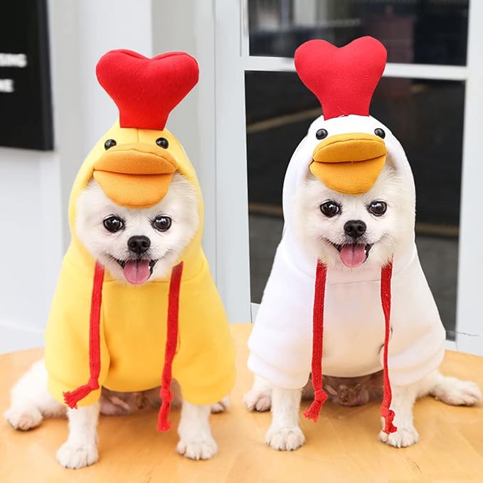 Warm Dog Winter Clothes Cute Fruit Dog Coat Hoodies Fleece Pet Dogs Costume Jacket for French Bulldog Chihuahua Ropa para Perro(4 White Duck,L) - PAWPICO