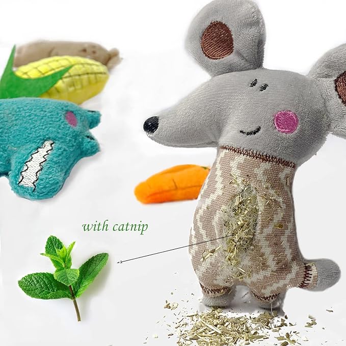 Cat Toys, Interactive Cat Toy for Indoor Cats, Soft and Durable Crinkle Sound Catnip Toys, Catnip Filled Mouse Cat Teething Chew Toy (Pack of 12) - PAWPICO