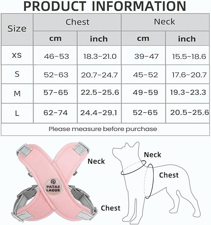 Patas Lague Dog Harness with Leash Set Adjustable Soft Padded Step-in Dog Vest No Choke No Pull Reflective for Small Pets with Poop Bags and Dispenser, Solid and No-chew, Pink XS PatasLague