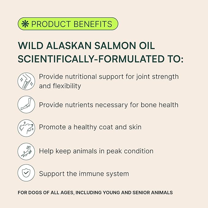 Wuffes Wild Alaskan Salmon Oil for Dogs - Natural EPA & DHA Fatty Acids and Omega 3 for Canines, Healthy Skin and Coat, Joint Support, Reduced Allergic Response - 100% Pure Fish Oil for Pets - 16 Oz Wuffes