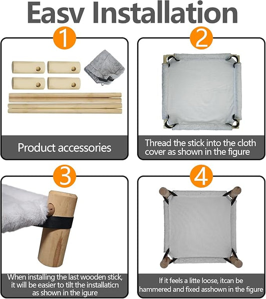 Cat/Dog Bed,Wooden Pet Hammock Bed,Elevated Breathable Dog Bed, Detachable Portable Indoor/Outdoor Cat Beds&Furniture,Suitable for Kitty,Puppy,Bunny and Small Animal(Gray) - PAWPICO