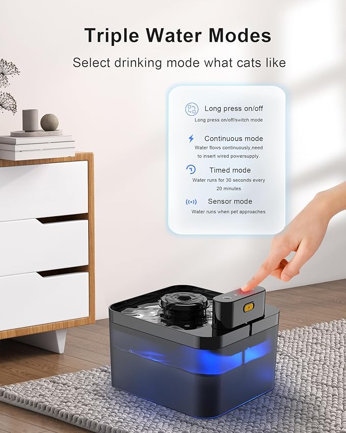 Wireless Cat Water Fountain: Pet Water Fountain Battery Operated,Cat Water Fountain with Motion Sensor,2L/67oz Automatic Cat Fountain for Drinking with Quiet Pump Inside Easy Clean BPA-Free - PAWPICO